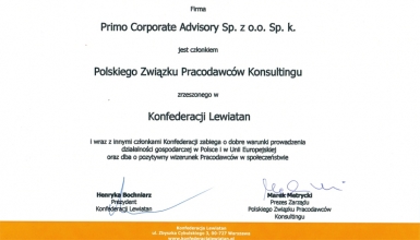 PRIMO w Polskim Związku Pracodawców Konsultingu Konfederacji Lewiatan